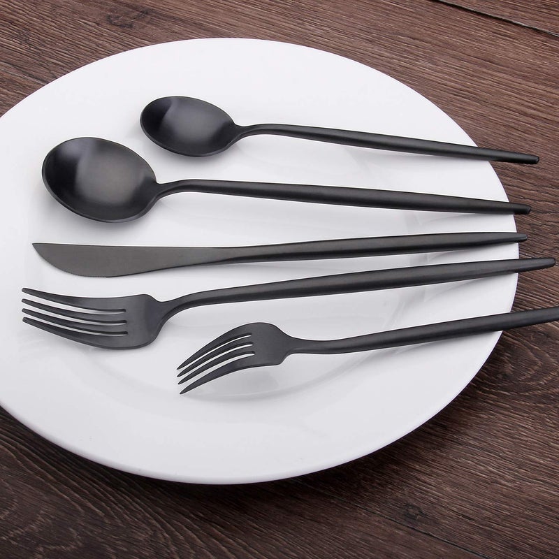Bysta Matte Black Silverware Set, Bysta 20-Piece Stainless Steel Flatware Set Cutlery Set Service For 4, Satin Finish, Dishwasher Safe, Nice Gift Box - Image 4